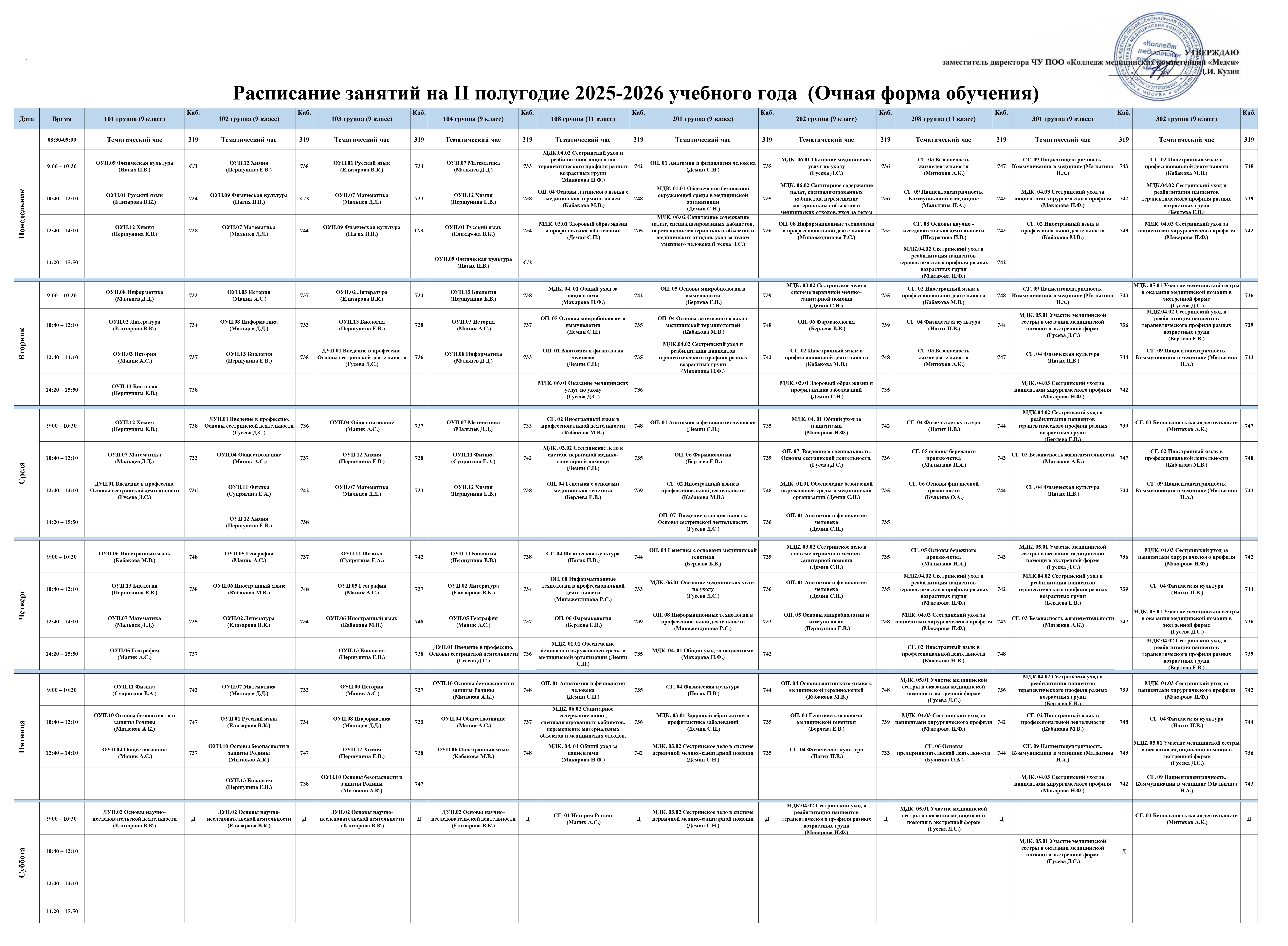 Расписание занятий