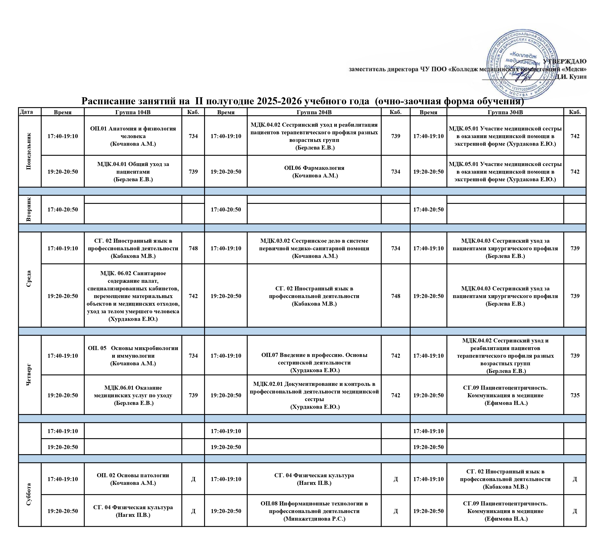 Расписание занятий